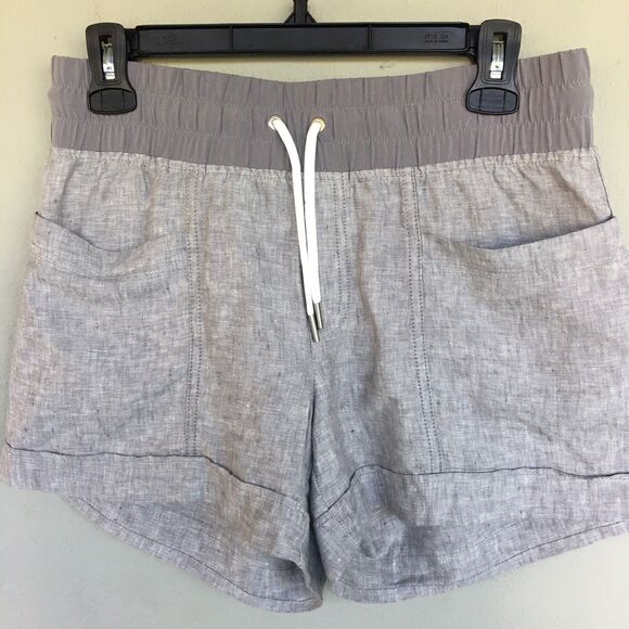 Athleta Cabo Linen Shorts Women 2 Gray Pull-On Cuffed Leg Light Beach Travel - Picture 2 of 10